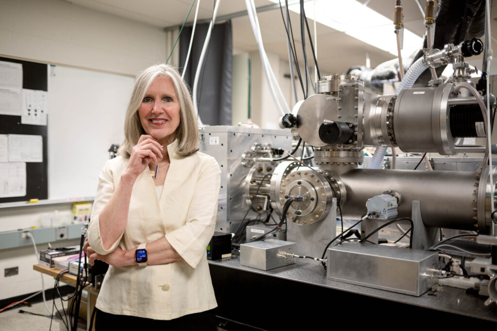 University Distinguished Professor Carmen Menoni in front of a laser chamber